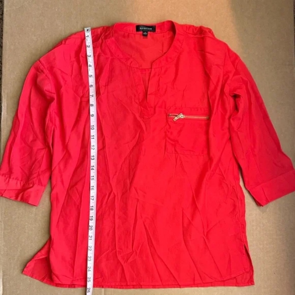 SPENSE Long Sleeve Blouse Zip Pocket in Blood Orange Size Small